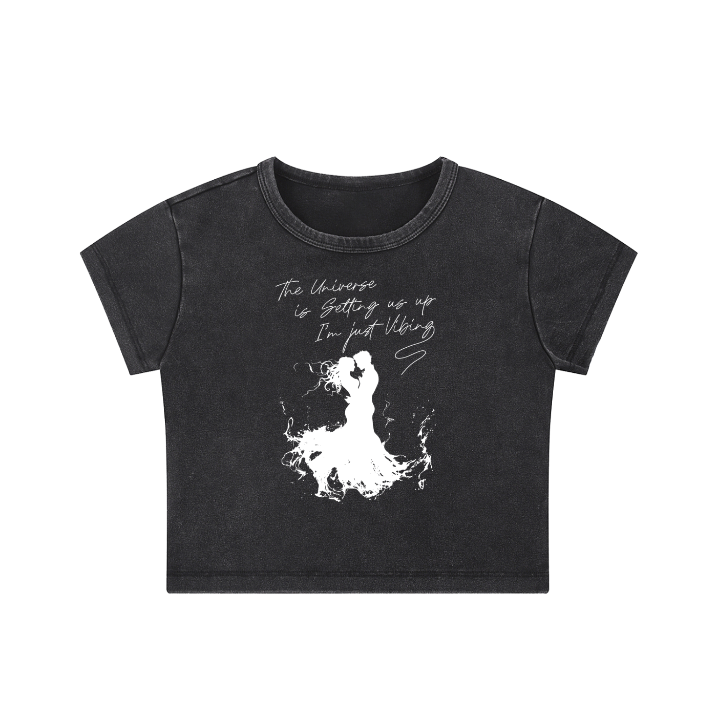 The Universe Is Getting Up Snow Washed Crop Top