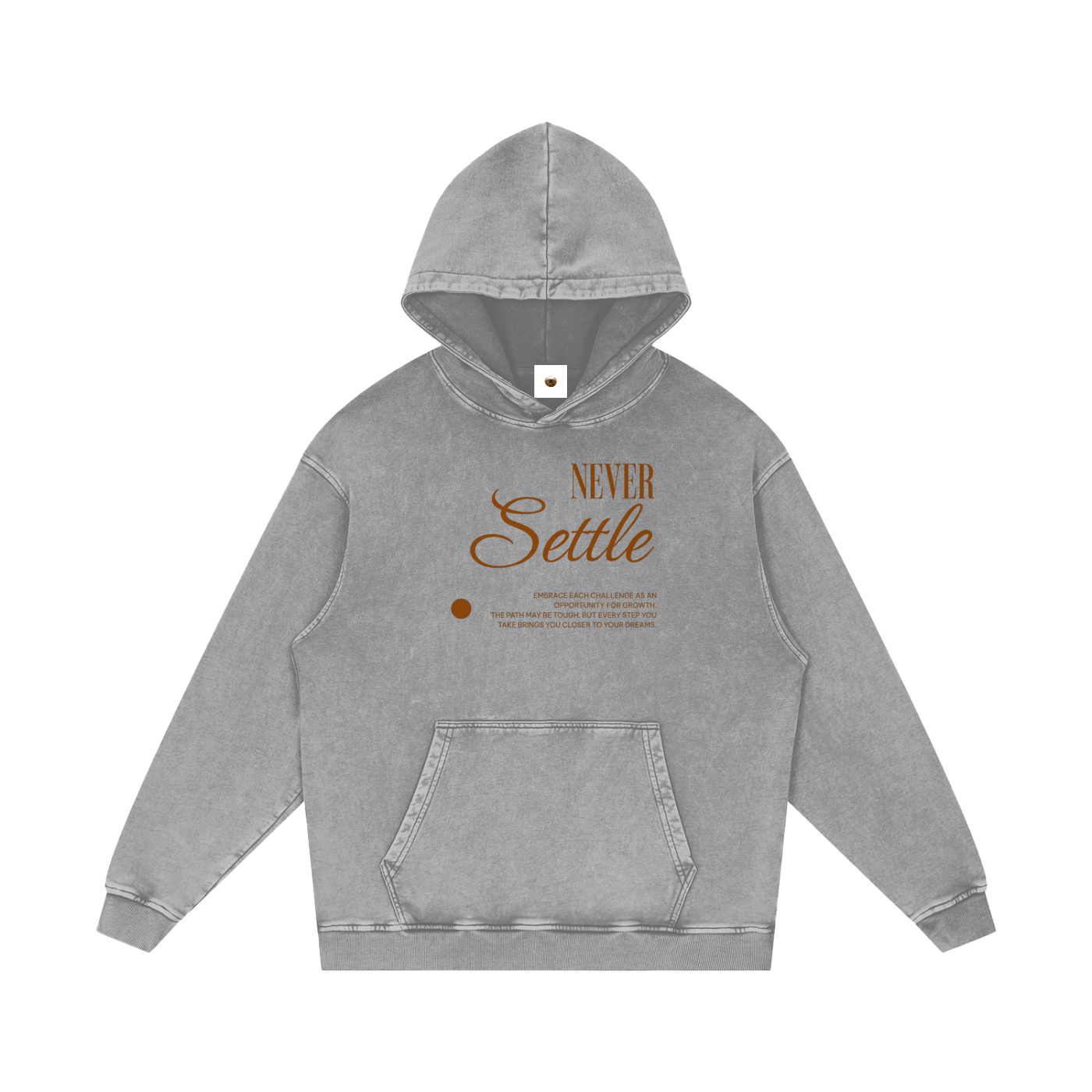 Never Settle Snow Washed Loose Cotton Hoodie