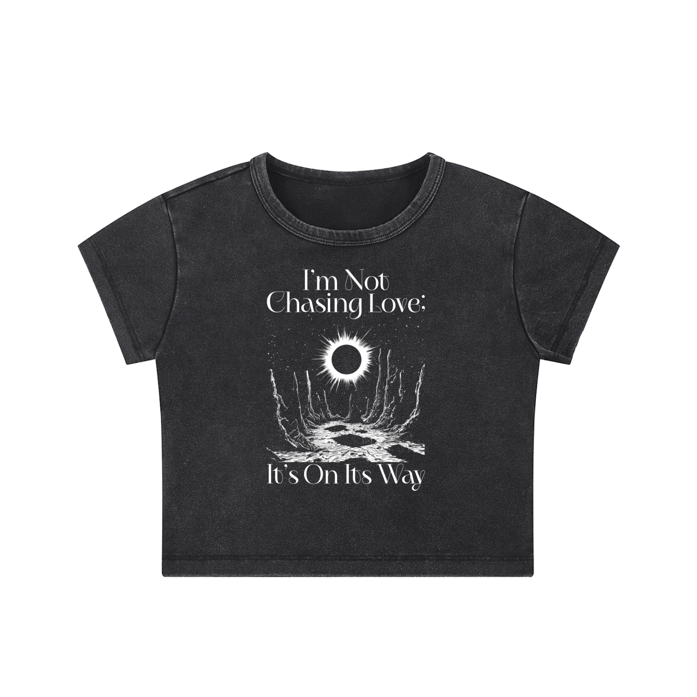 Im Not Chasing Love Its On Its Way Snow Washed Crop Top