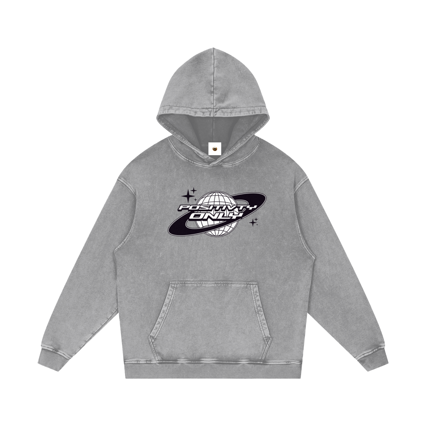 Positivity Only Snow Washed Loose Cotton Hoodie