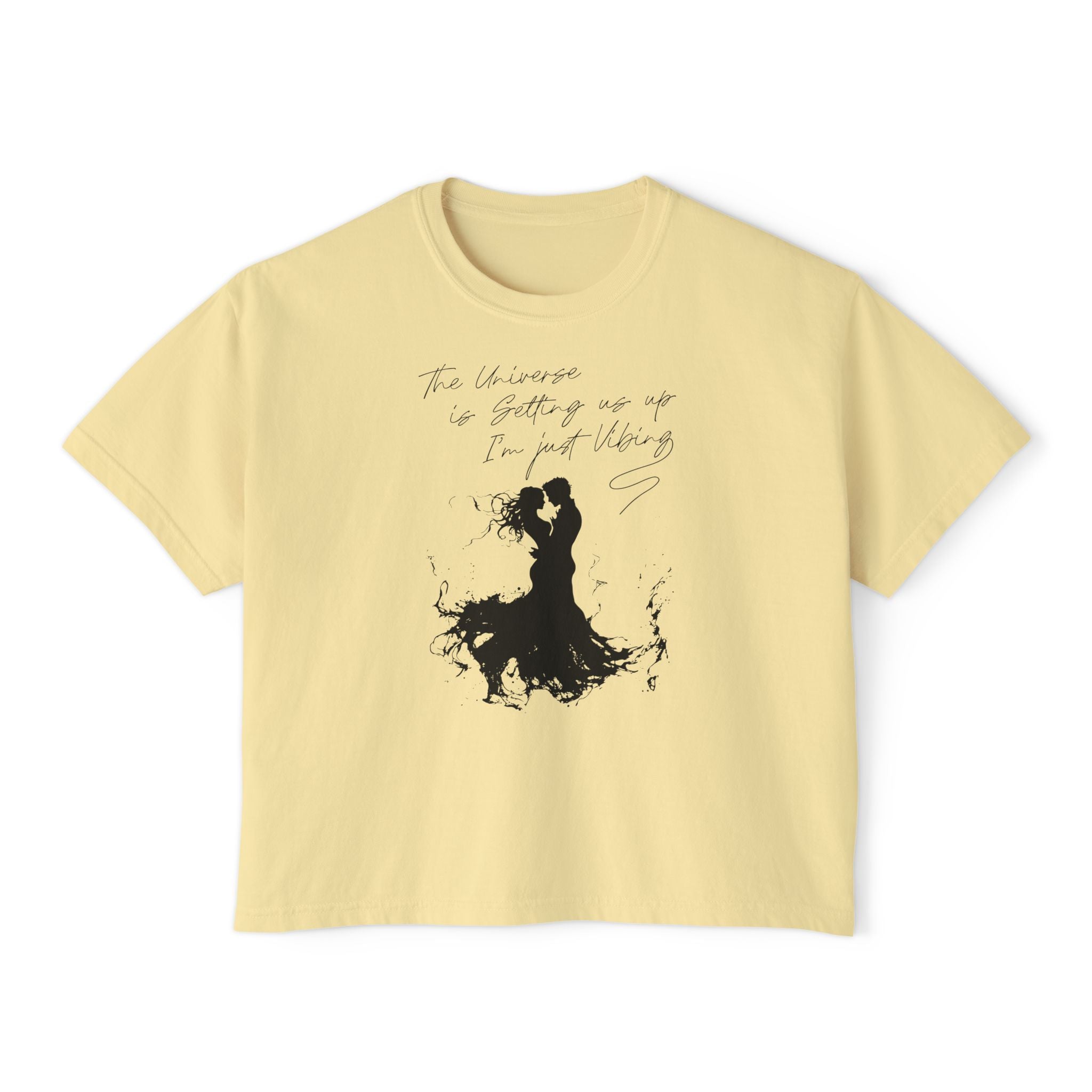 The Universe Is Getting Us Up I'm Just Vibing Unisex Cropped Boxy Tee