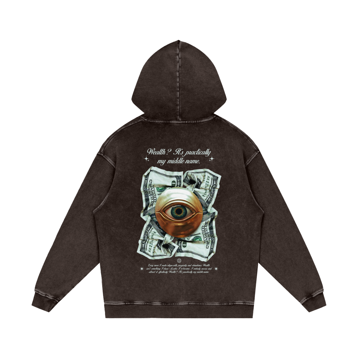 Wealth Its Practically My Middle Name Snow Washed Loose Cotton Hoodie