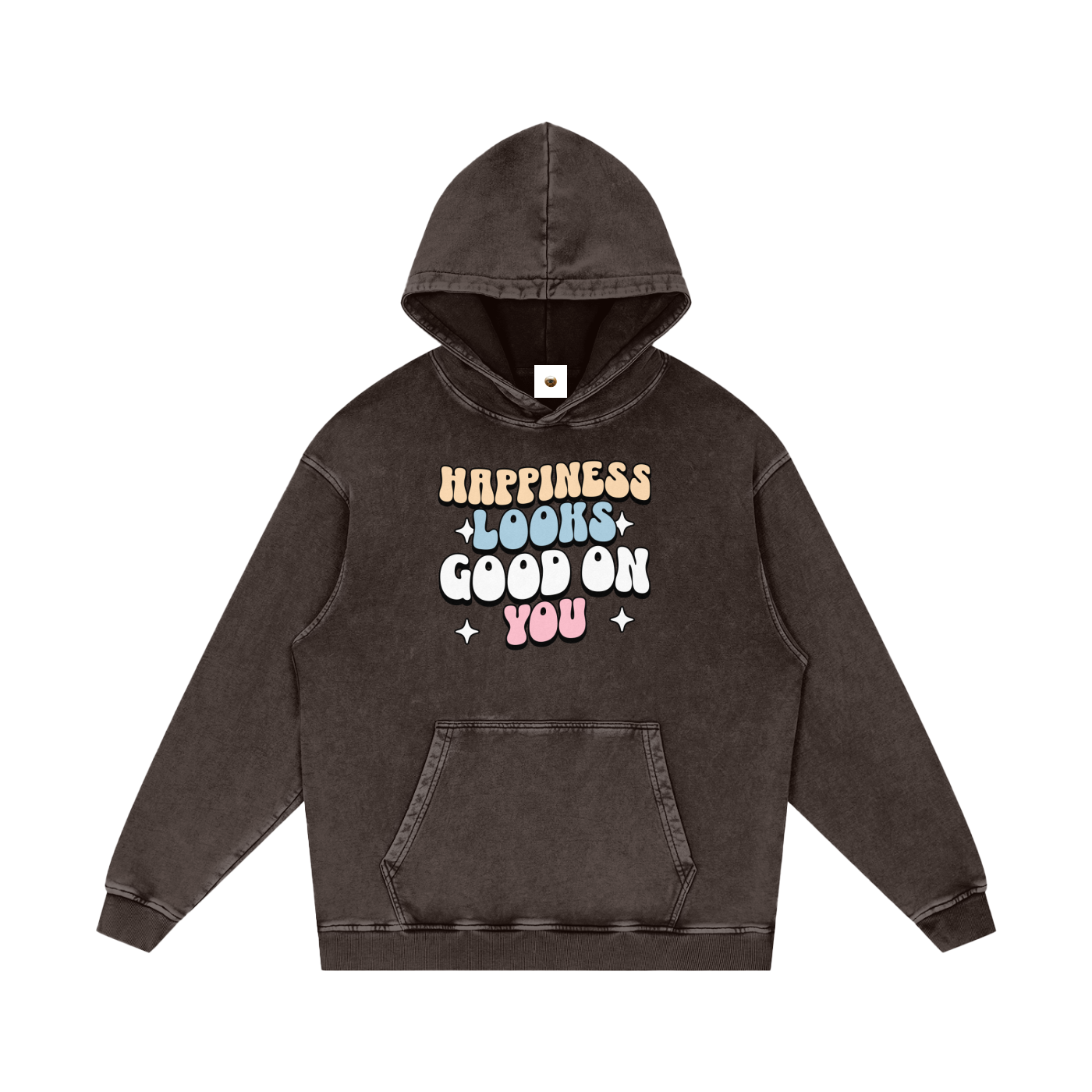 Happiness Looks Good On You Snow Washed Loose Cotton Hoodie