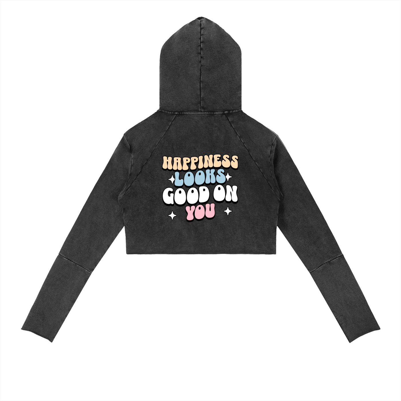 Happiness Looks Good On You Vintage Washed Raw Edge Hoodie