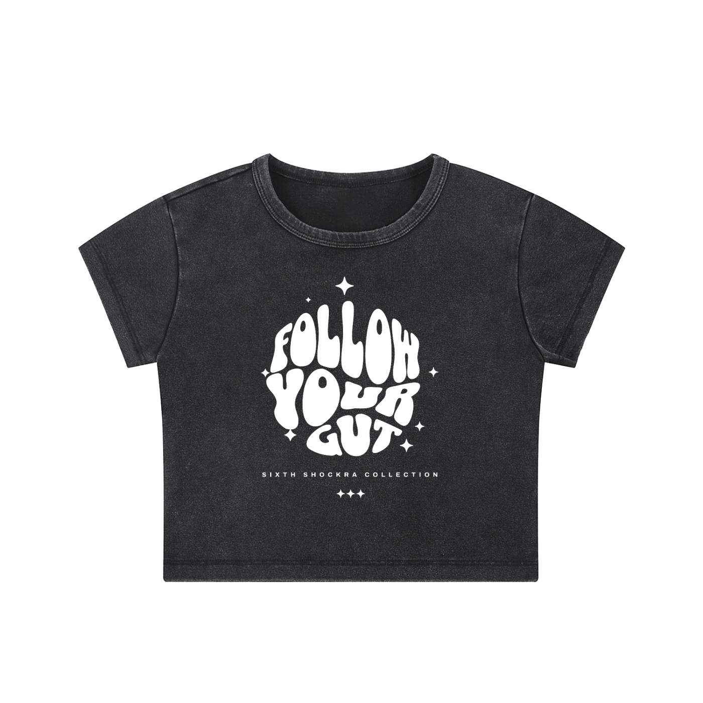 Follow Your Gut Snow Washed Crop Top